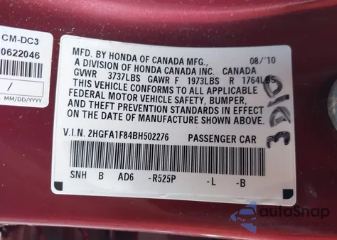 2011 Honda Civic Ex from USA, damaged, VIN 2HGFA1F84BH502276